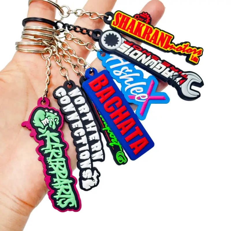 Custom keychains including PVC, metal, acrylic and embroidered styles