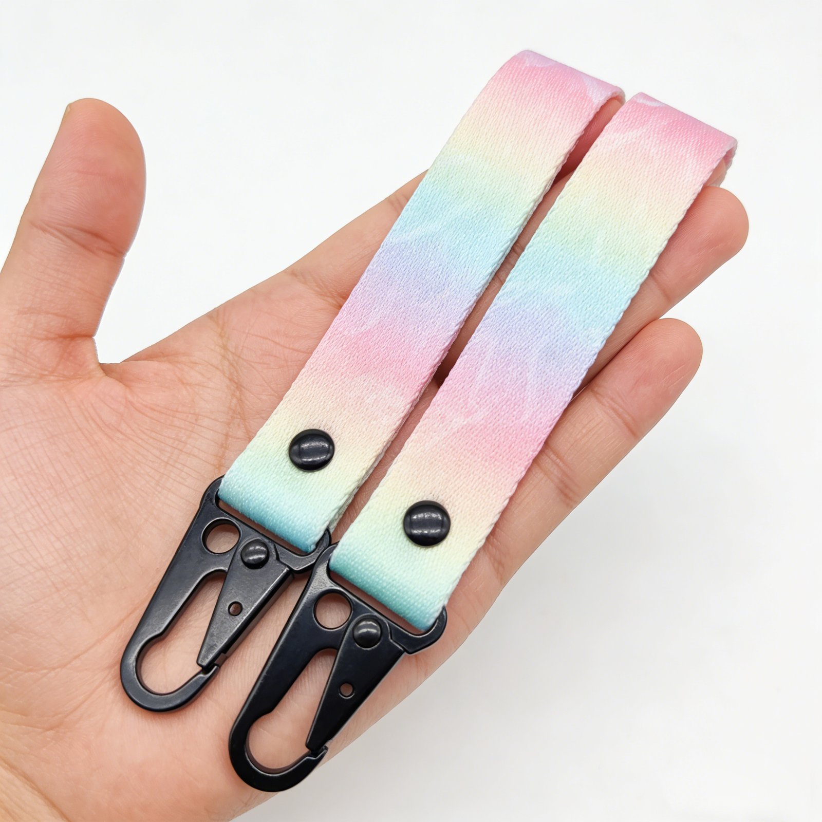 Custom embroidered keychain with stitched logo detail