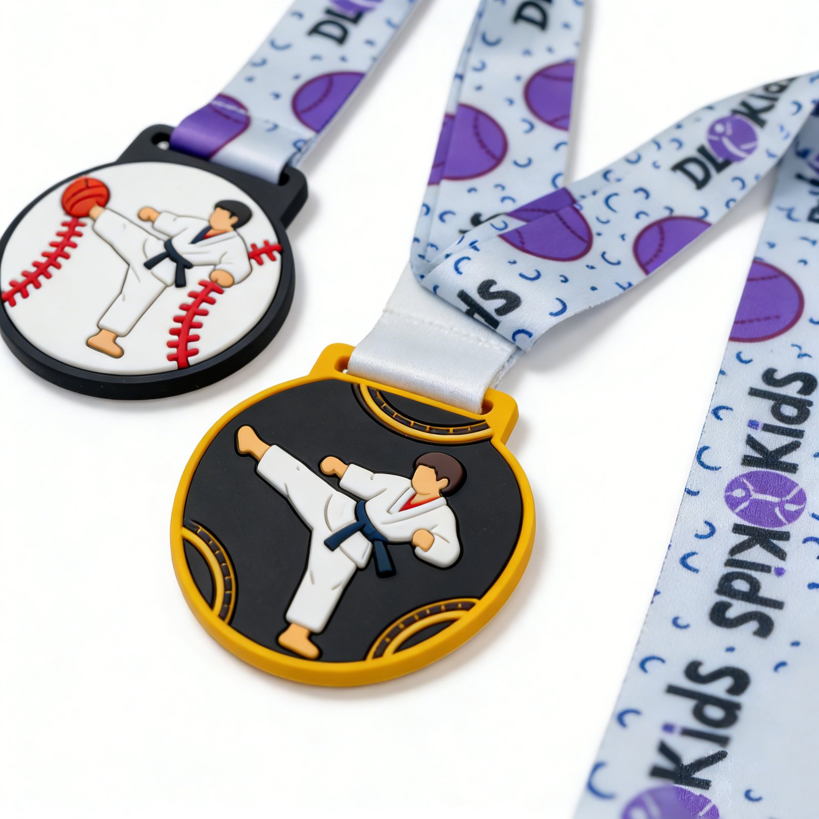 Custom PVC medals arranged as repeat-order product references